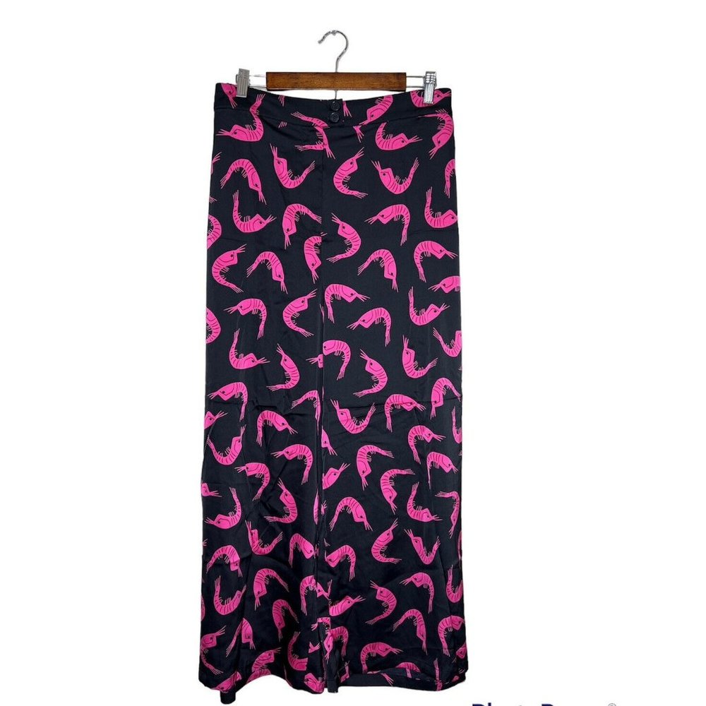 Modcloth Women’s Pants Size 3X Black Pink Shrimp Print Pull On EUC